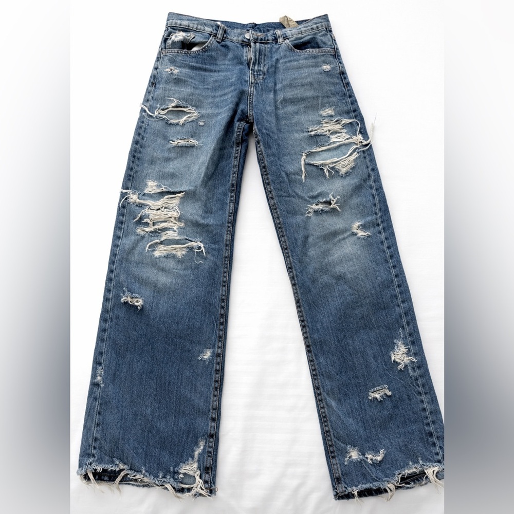 Zara TRF Mid Rise Relaxed Ripped Jeans Indigo Size 4
